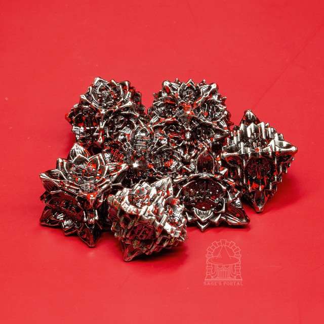 Sage's Deadly Lotus Petrified Carnage Metal Polyhedral Dice Set - Sage's PortalMetal Dice Set