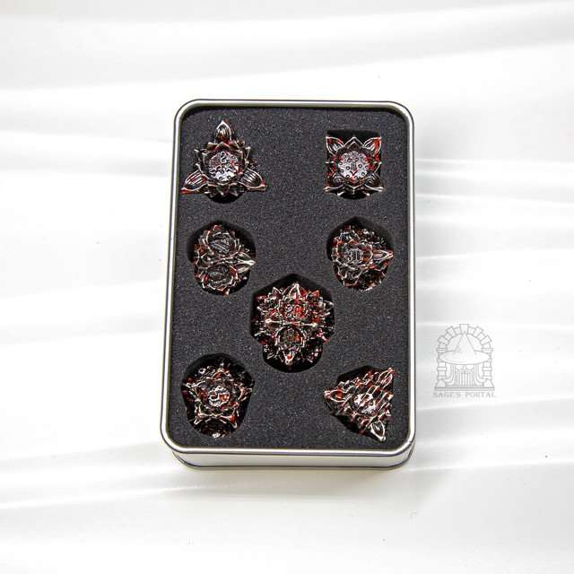 Sage's Deadly Lotus Petrified Carnage Metal Polyhedral Dice Set - Sage's PortalMetal Dice Set