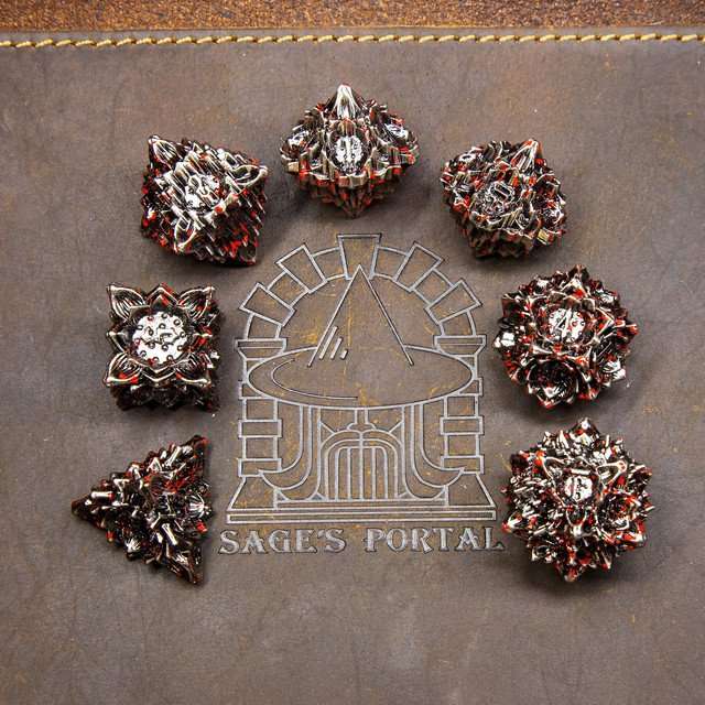 Sage's Deadly Lotus Petrified Carnage Metal Polyhedral Dice Set - Sage's PortalMetal Dice Set