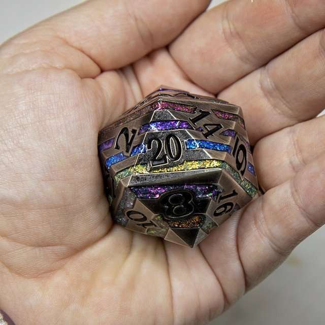 Sage's Dimension Stones - 33mm Silver D20 Metal Die - Sage's PortalMetal Dice Set