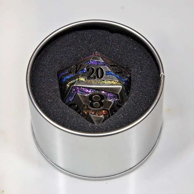 Sage's Dimension Stones - 33mm Silver D20 Metal Die - Sage's PortalMetal Dice Set