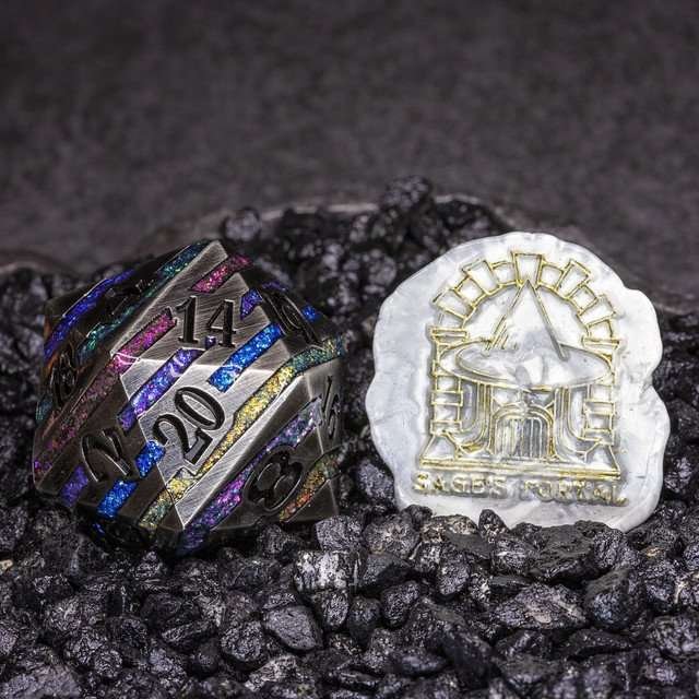 Sage's Dimension Stones - 33mm Silver D20 Metal Die - Sage's PortalMetal Dice Set