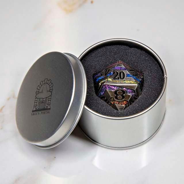 Sage's Dimension Stones - 33mm Silver D20 Metal Die - Sage's PortalMetal Dice Set