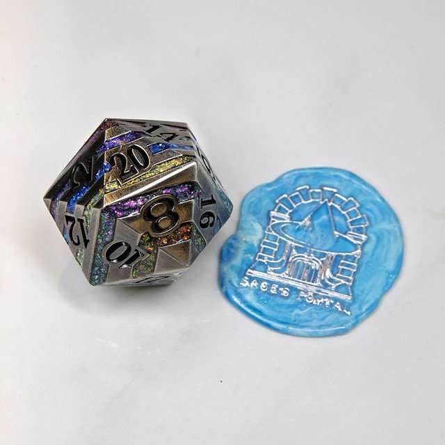 Sage's Dimension Stones - 33mm Silver D20 Metal Die - Sage's PortalMetal Dice Set