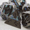 Sage's Dimension Stones - Gloss Black Aquamarine Glitter Stripes Black Ink Metal Polyhedral Dice Set - Sage's PortalMetal Dice Set