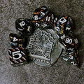 Sage's Dimension Stones - Gloss Black Rainbow Glitter Stripes Metal Polyhedral Dice Set - Sage's PortalMetal Dice Set