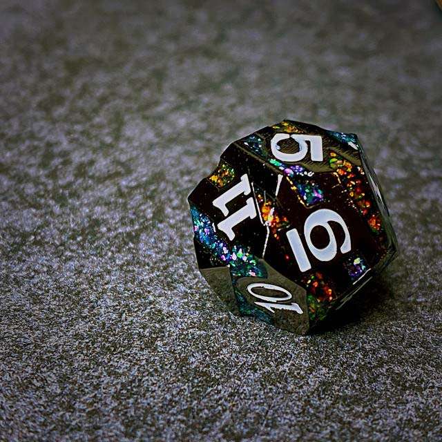 Sage's Dimension Stones - Gloss Black Rainbow Glitter Stripes Metal Polyhedral Dice Set - Sage's PortalMetal Dice Set