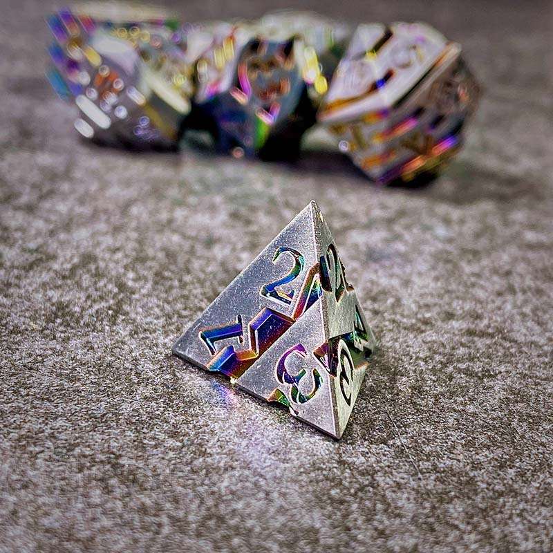Sage's Dimension Stones - Matte Silver Holo Stripes Metal Polyhedral Dice Set - Sage's PortalMetal Dice Set