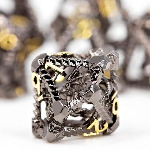 Sage's Draconic Prison Midnight Cage Hollow Metal Dice Set - Sage's PortalHollow Metal Dice Set