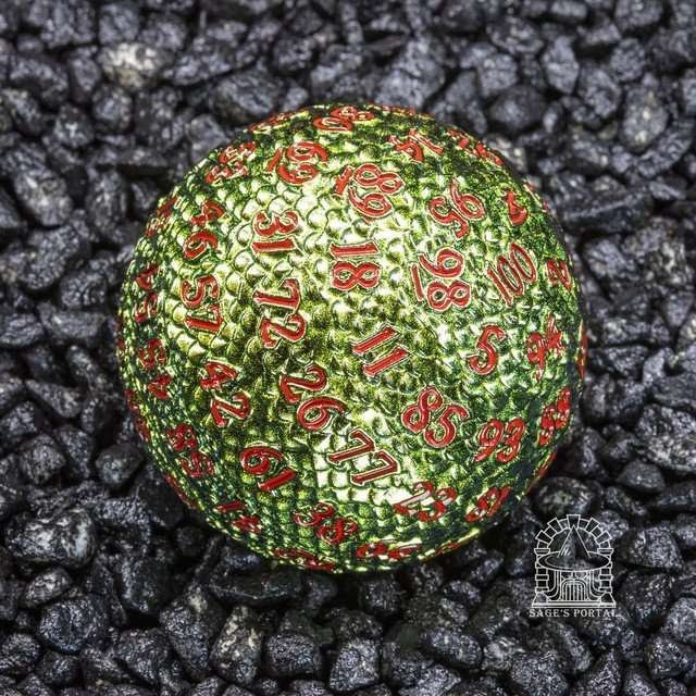 Sage’s Dragon Egg Green/Yellow d100 Metal Dice - Sage's PortalMetal Dice Set