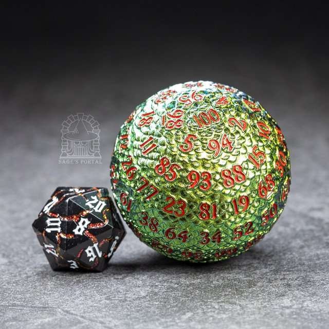 Sage’s Dragon Egg Green/Yellow d100 Metal Dice - Sage's PortalMetal Dice Set