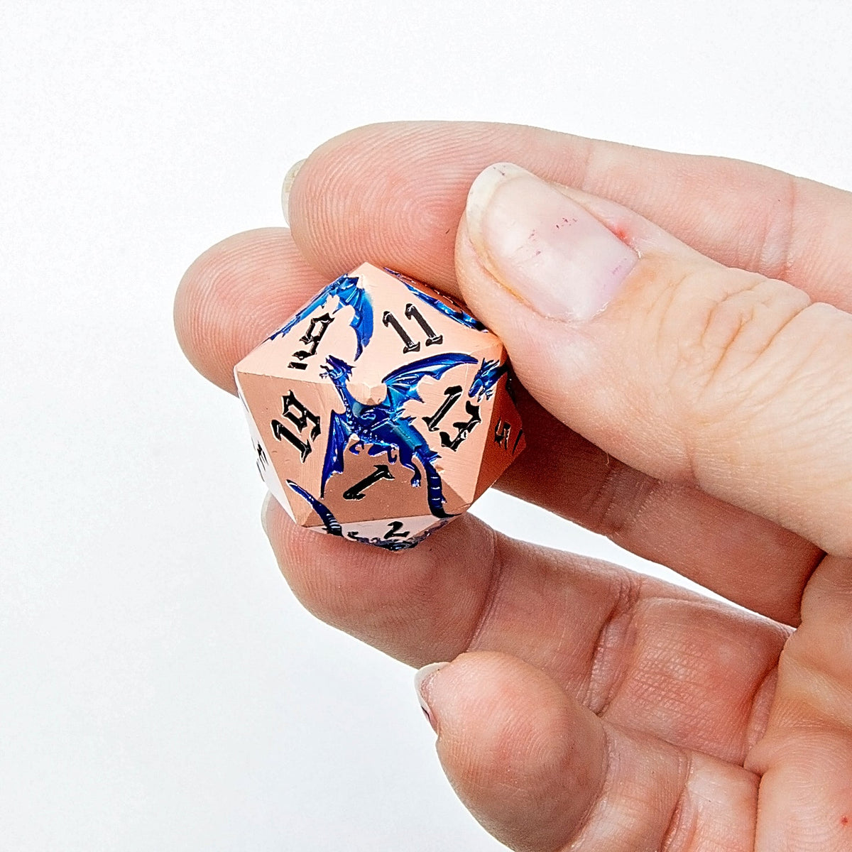 Sage’s Dragon Etchings Copper/Blue Metal Polyhedral Dice Set - Sage's PortalMetal Dice Set