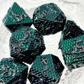 Sage's Dragonscales Green/Silver Metal Polyhedral Dice Set - Sage's PortalMetal Dice Set