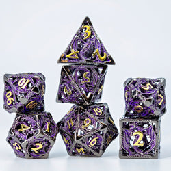 Sage's Dragonstones - Black/Purple Noble Dragon Hollow Metal Polyhedral Dice Set - Sage's PortalHollow Metal Dice Set