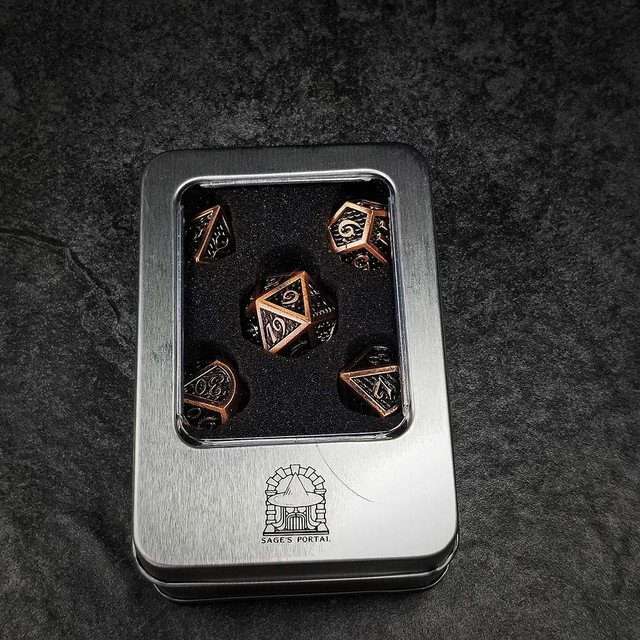Sage's Dragonstones - Copper Black Metal Polyhedral Dice Dungeons Dragons - Sage's PortalMetal Dice Set