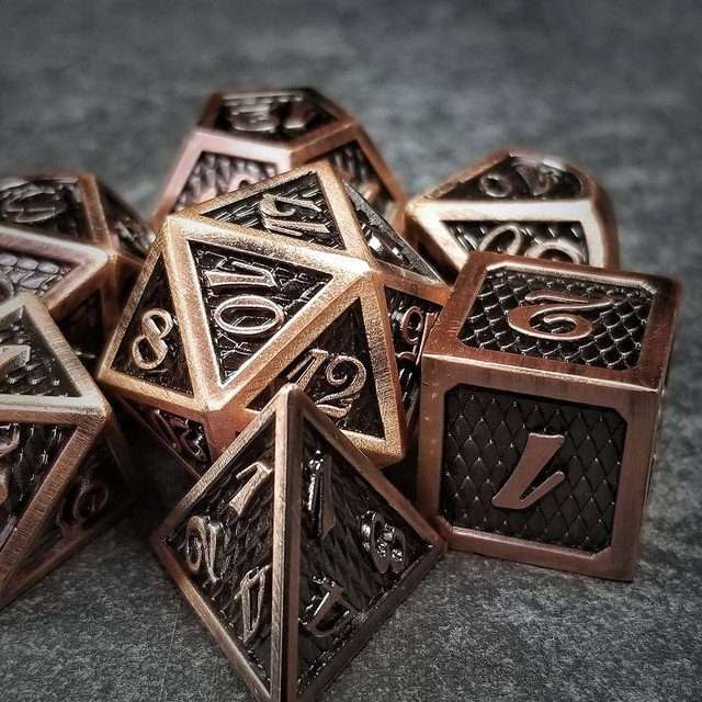 Sage's Dragonstones - Copper Black Metal Polyhedral Dice Dungeons Dragons - Sage's PortalMetal Dice Set