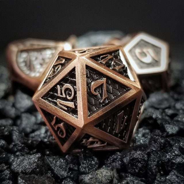 Sage's Dragonstones - Copper Black Metal Polyhedral Dice Dungeons Dragons - Sage's PortalMetal Dice Set