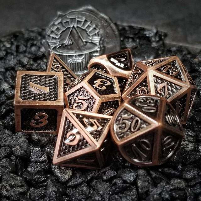 Sage's Dragonstones - Copper Black Metal Polyhedral Dice Dungeons Dragons - Sage's PortalMetal Dice Set