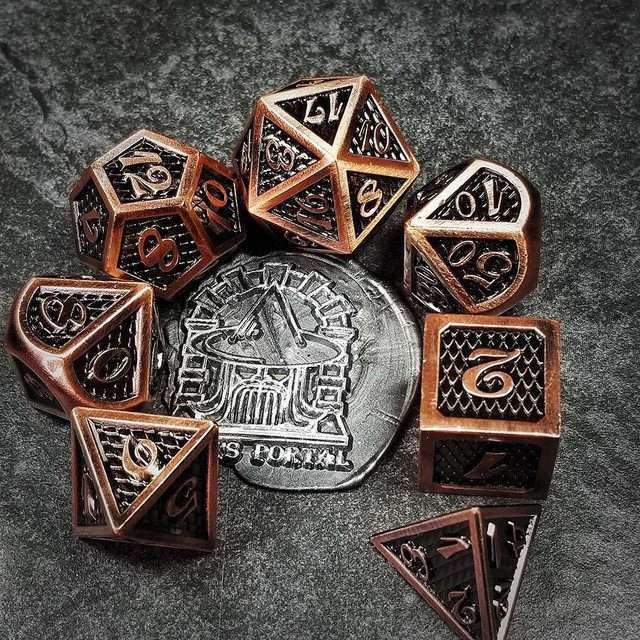 Sage's Dragonstones - Copper Black Metal Polyhedral Dice Dungeons Dragons - Sage's PortalMetal Dice Set