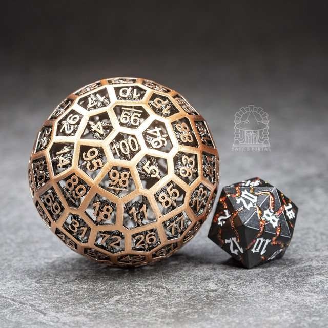 Sage’s Dragonstones Copper d100 Hollow Metal Dice - Sage's PortalHollow Metal Dice Set