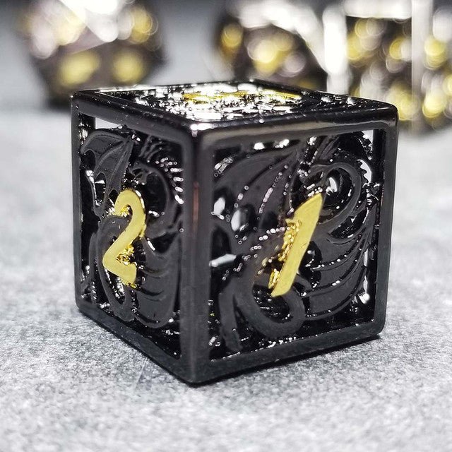 Sage's Dragonstones - Elder Dragon Black/Gold Hollow Metal Dice Set - Sage's PortalHollow Metal Dice Set