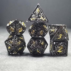 Sage's Dragonstones - Elder Dragon Black/Gold Hollow Metal Dice Set - Sage's PortalHollow Metal Dice Set