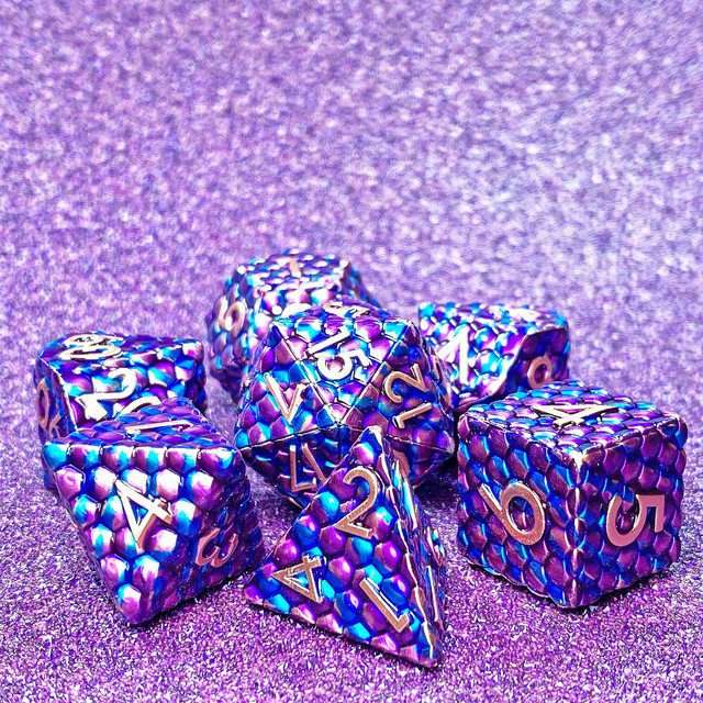 Sage's Dragonstones - Scaled Eggs Purple/Blue Metal Polyhedral Dice Set - Sage's PortalMetal Dice Set