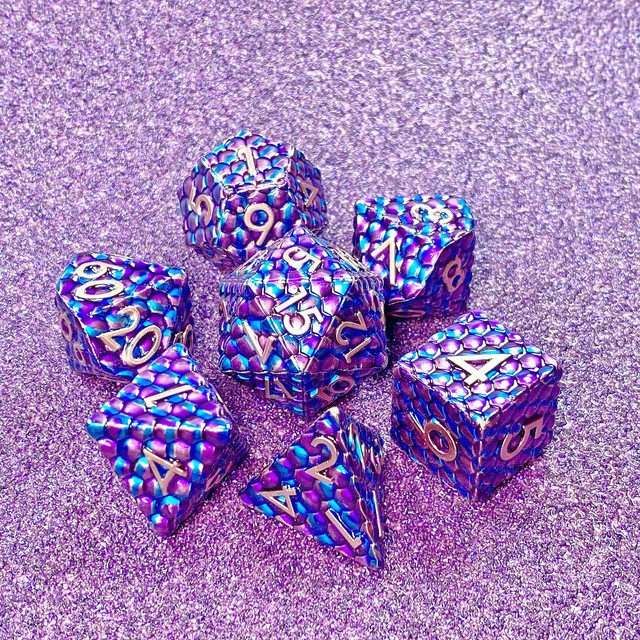 Sage's Dragonstones - Scaled Eggs Purple/Blue Metal Polyhedral Dice Set - Sage's PortalMetal Dice Set