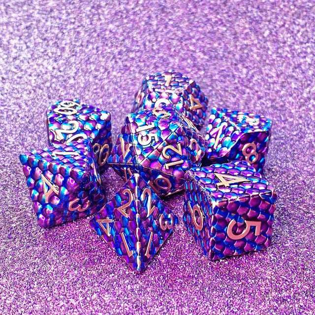 Sage's Dragonstones - Scaled Eggs Purple/Blue Metal Polyhedral Dice Set - Sage's PortalMetal Dice Set
