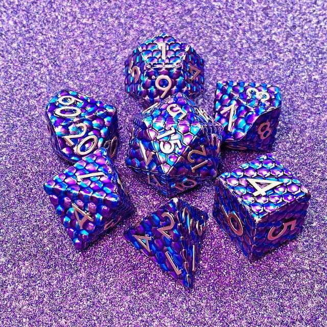Sage's Dragonstones - Scaled Eggs Purple/Blue Metal Polyhedral Dice Set - Sage's PortalMetal Dice Set