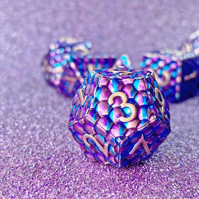Sage's Dragonstones - Scaled Eggs Purple/Blue Metal Polyhedral Dice Set - Sage's PortalMetal Dice Set