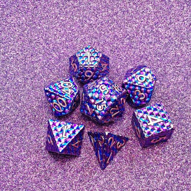 Sage's Dragonstones - Scaled Eggs Purple/Blue Metal Polyhedral Dice Set - Sage's PortalMetal Dice Set
