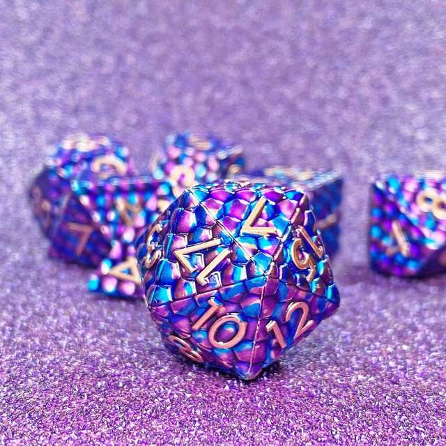 Sage's Dragonstones - Scaled Eggs Purple/Blue Metal Polyhedral Dice Set - Sage's PortalMetal Dice Set