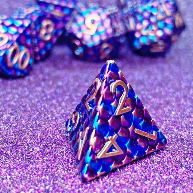 Sage's Dragonstones - Scaled Eggs Purple/Blue Metal Polyhedral Dice Set - Sage's PortalMetal Dice Set