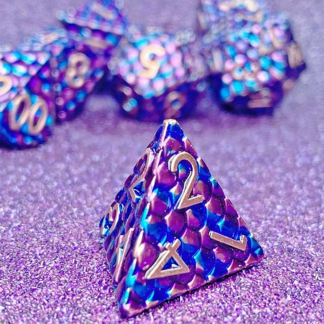 Sage's Dragonstones - Scaled Eggs Purple/Blue Metal Polyhedral Dice Set - Sage's PortalMetal Dice Set