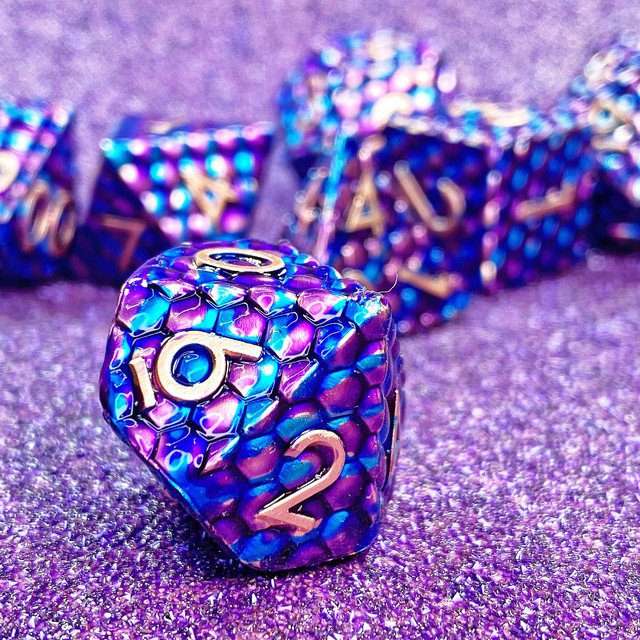 Sage's Dragonstones - Scaled Eggs Purple/Blue Metal Polyhedral Dice Set - Sage's PortalMetal Dice Set