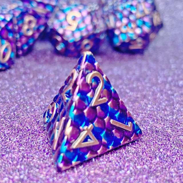 Sage's Dragonstones - Scaled Eggs Purple/Blue Metal Polyhedral Dice Set - Sage's PortalMetal Dice Set