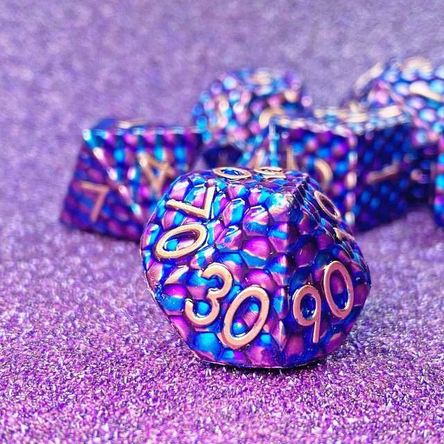 Sage's Dragonstones - Scaled Eggs Purple/Blue Metal Polyhedral Dice Set - Sage's PortalMetal Dice Set