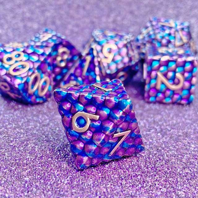 Sage's Dragonstones - Scaled Eggs Purple/Blue Metal Polyhedral Dice Set - Sage's PortalMetal Dice Set