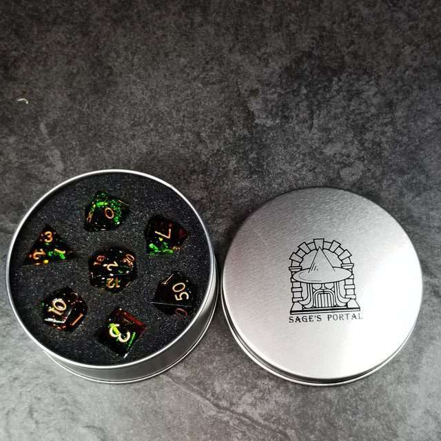 Sage's Enchanted Crystals Cola/Green/Blue Sharp Edge Resin Dice Set - Sage's PortalSharp Edge Resin Dice Set