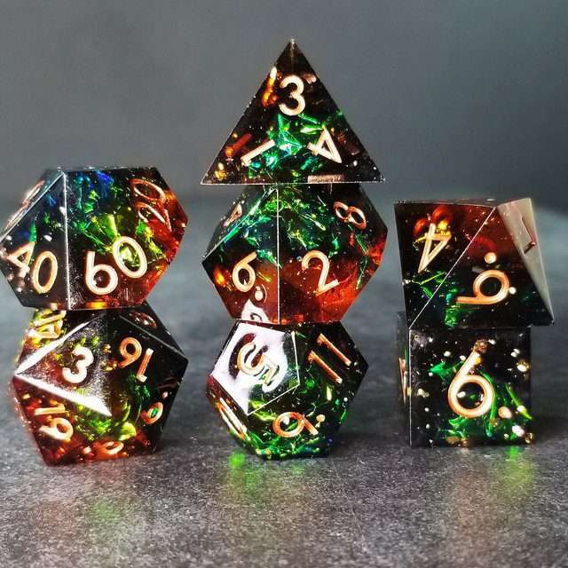 Sage's Enchanted Crystals Cola/Green/Blue Sharp Edge Resin Dice Set - Sage's PortalSharp Edge Resin Dice Set