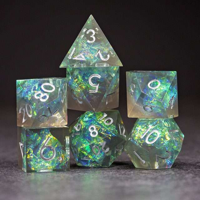 Sage's Enchanted Crystals Grey/Green Sharp Edge Resin Dice Set - Sage's PortalSharp Edge Resin Dice Set