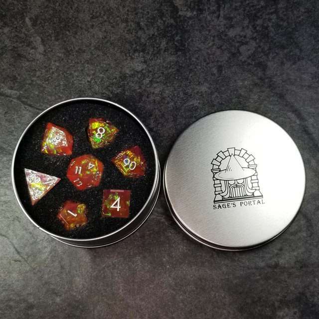 Sage's Enchanted Crystals Pink/Peach Silver Ink Sharp Edge Resin Dice Set - Sage's PortalSharp Edge Resin Dice Set