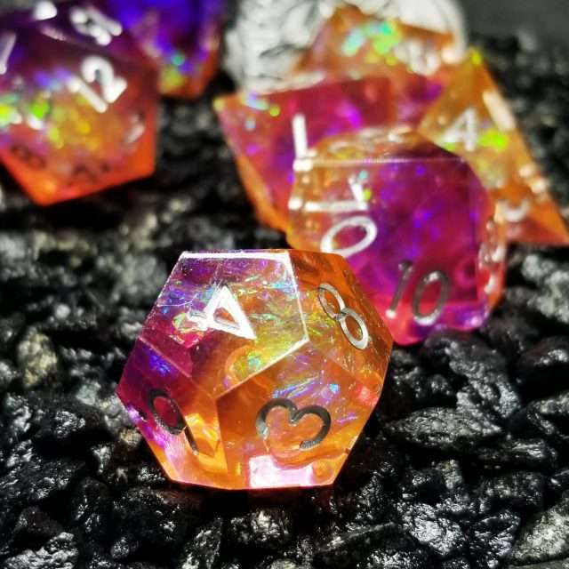 Sage's Enchanted Crystals Purple/Orange Sharp Edge Resin Dice Set - Sage's PortalSharp Edge Resin Dice Set