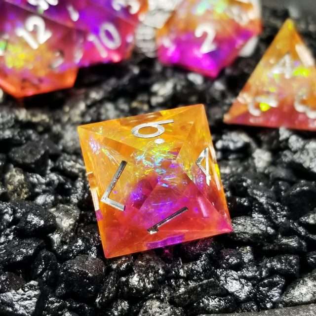 Sage's Enchanted Crystals Purple/Orange Sharp Edge Resin Dice Set - Sage's PortalSharp Edge Resin Dice Set