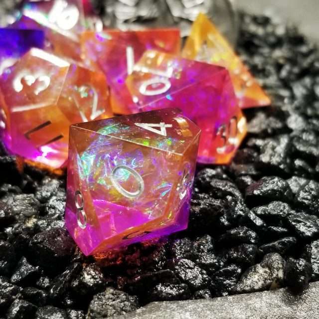 Sage's Enchanted Crystals Purple/Orange Sharp Edge Resin Dice Set - Sage's PortalSharp Edge Resin Dice Set