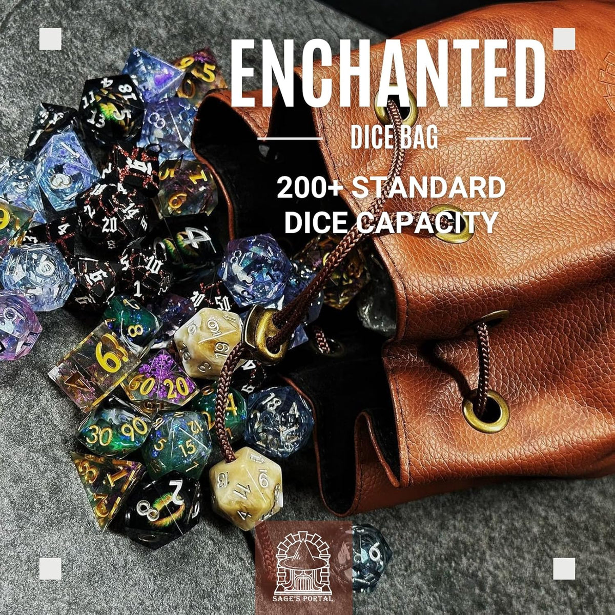 Sage's Enchanted Dice Bag - Spotted PU Leather Dice Bag with D20 Cord Ends - view 7