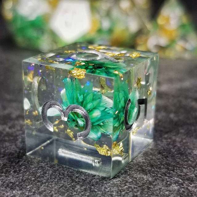 Sage’s Enchanted Flower Cyan Sharp Edge Resin Polyhedral Dice Set - Sage's PortalSharp Edge Resin Dice Set