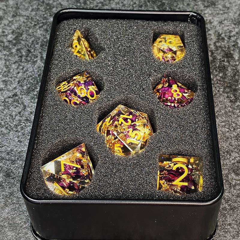 Sage's Enchanted Flower Purple Sharp Edge Resin Polyhedral Dice Set - Sage's PortalSharp Edge Resin Dice Set