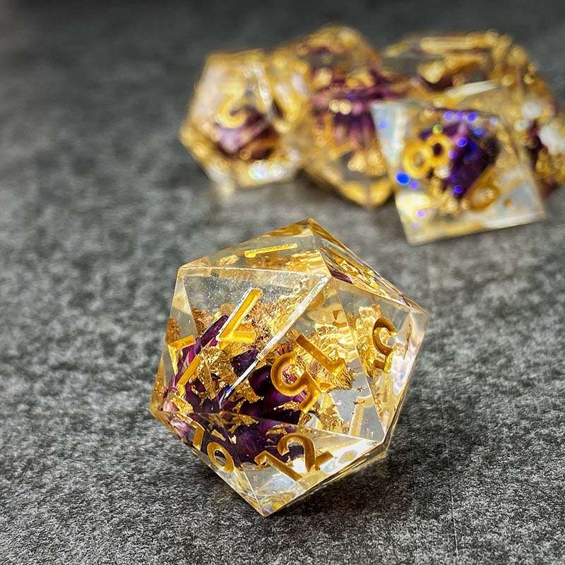 Sage's Enchanted Flower Purple Sharp Edge Resin Polyhedral Dice Set - Sage's PortalSharp Edge Resin Dice Set